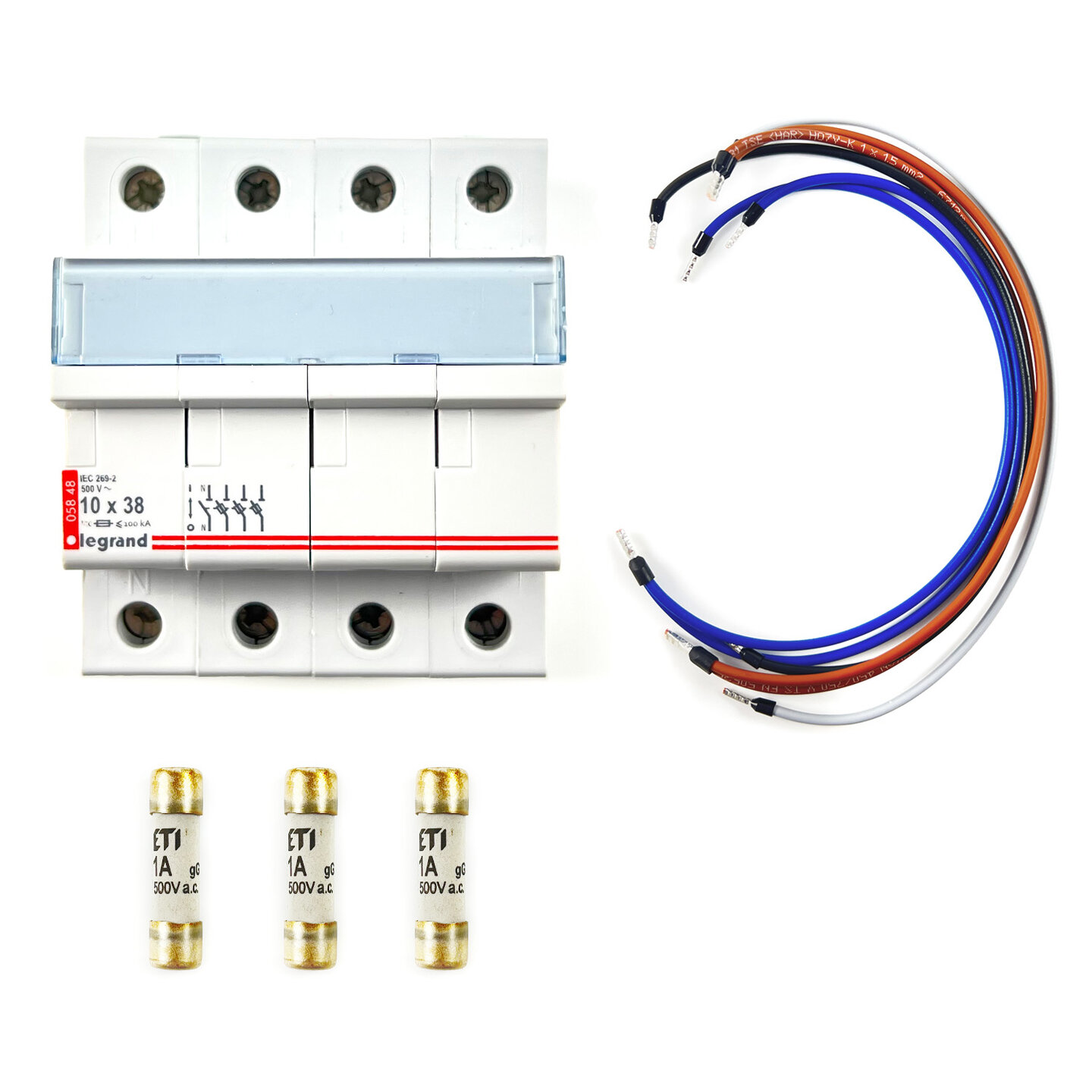 Aansluitset indirecte kWh meter - Zekeringhouder, zekeringen, aansluitkabels