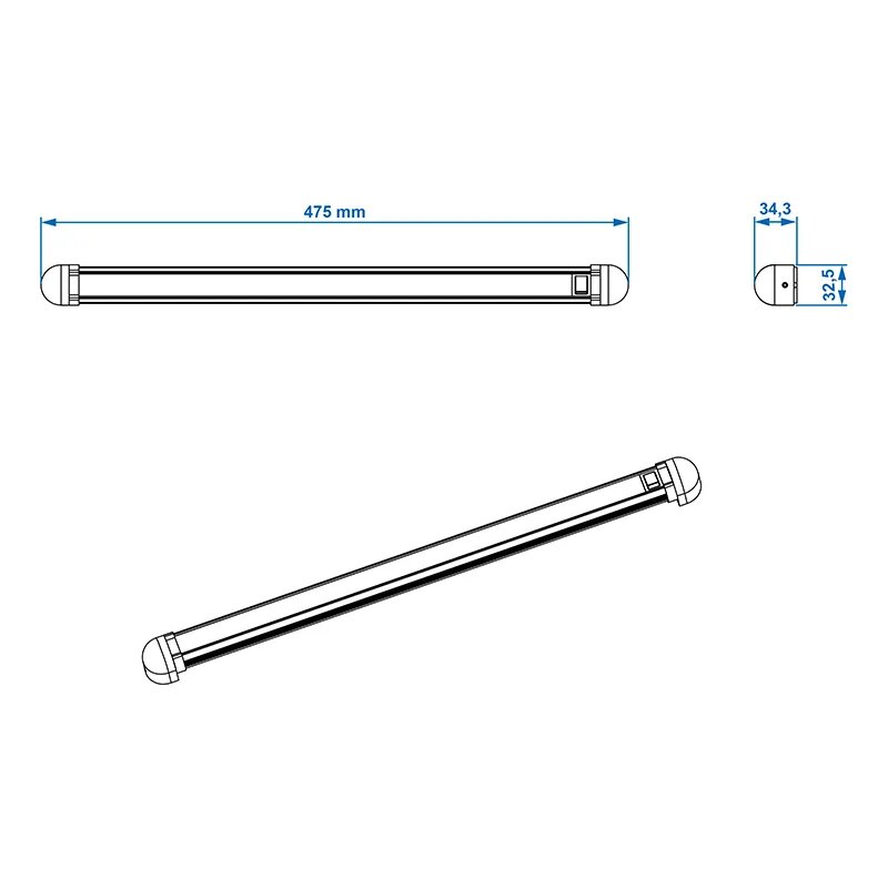 Lichtlijn 30-leds 12V 450lm 470x35x33mm draaibaar