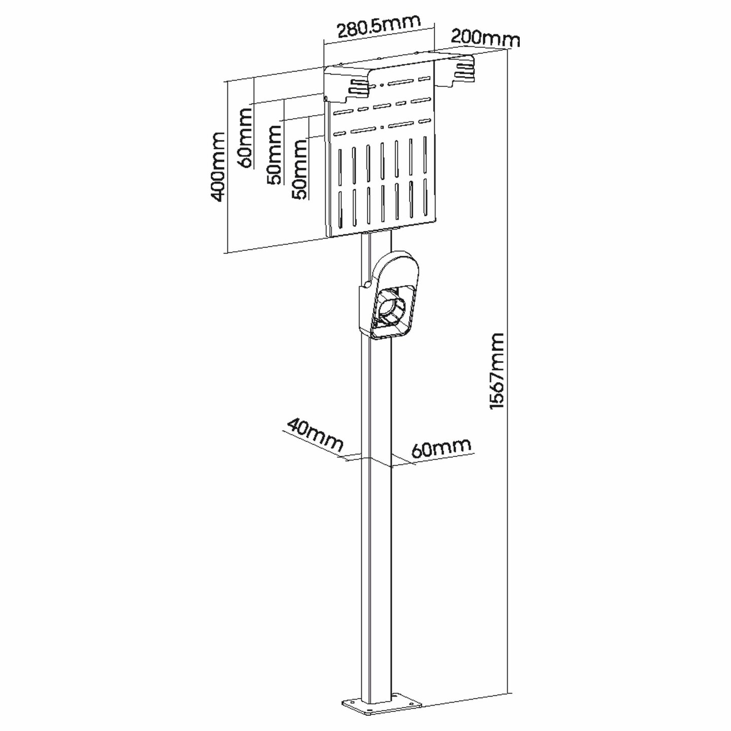 InLine Universele Wallbox montagepaal met type 2 laadkabel houder zwart