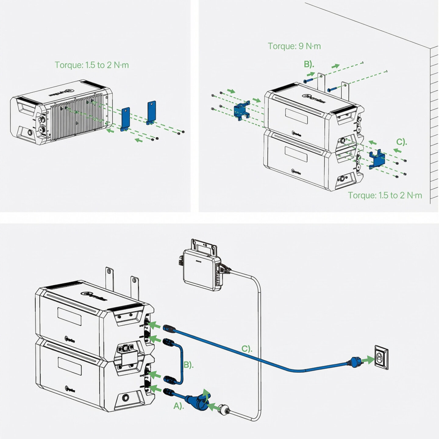Hoymiles HiBattery 1920 AC Expansion Set met koppelkabel en beugels