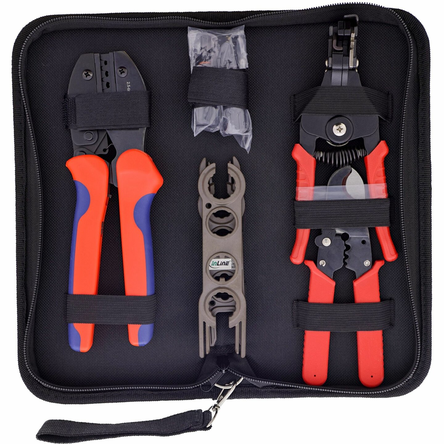 InLine Solar gereedschapsset met opbergtas incl. MC4 tang, Striptang, Kabelschaar, MC4 sleutels en MC4 connectoren