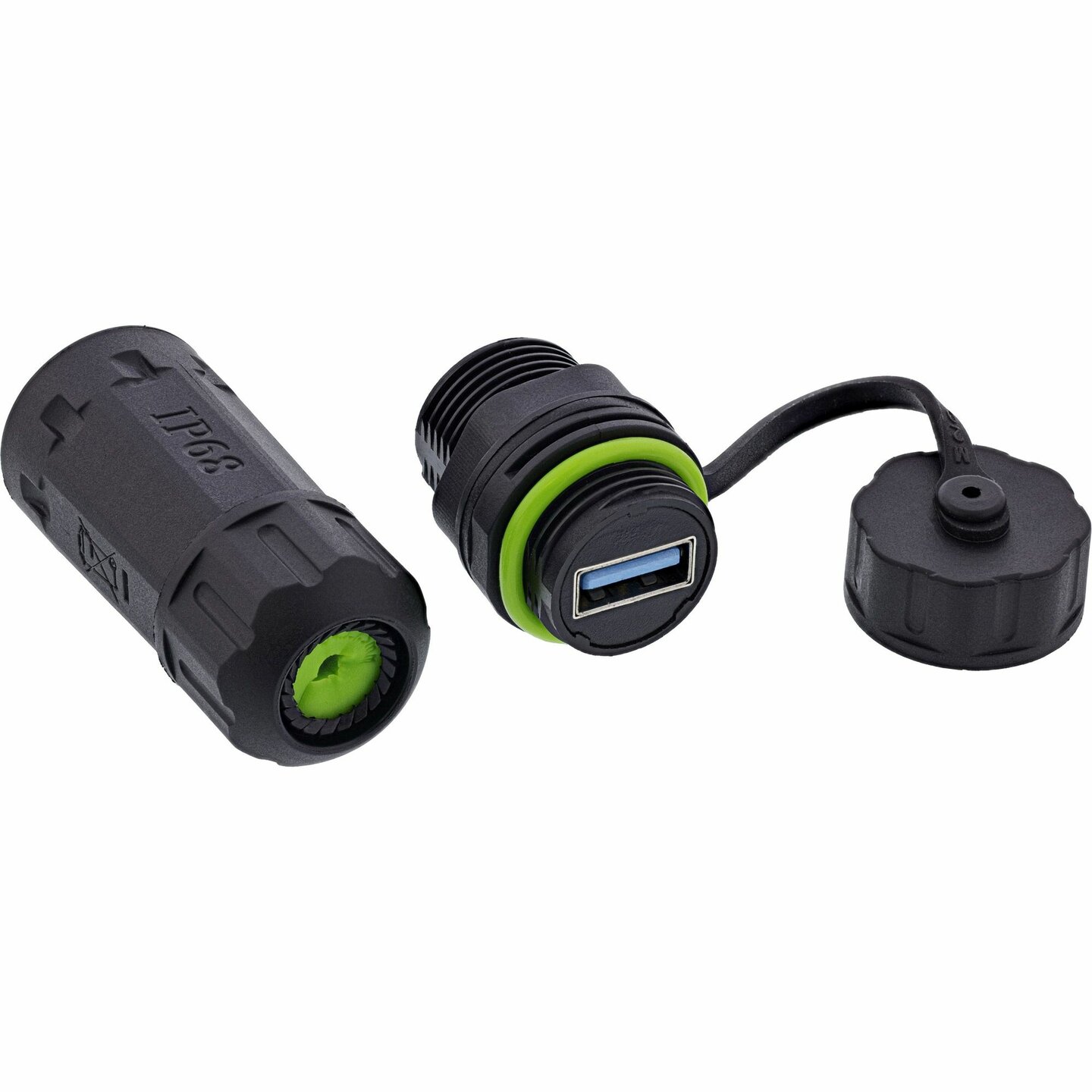 USB-A koppeling voor inbouw, kort model, IP68, afgeschermd, 2 x USB-A