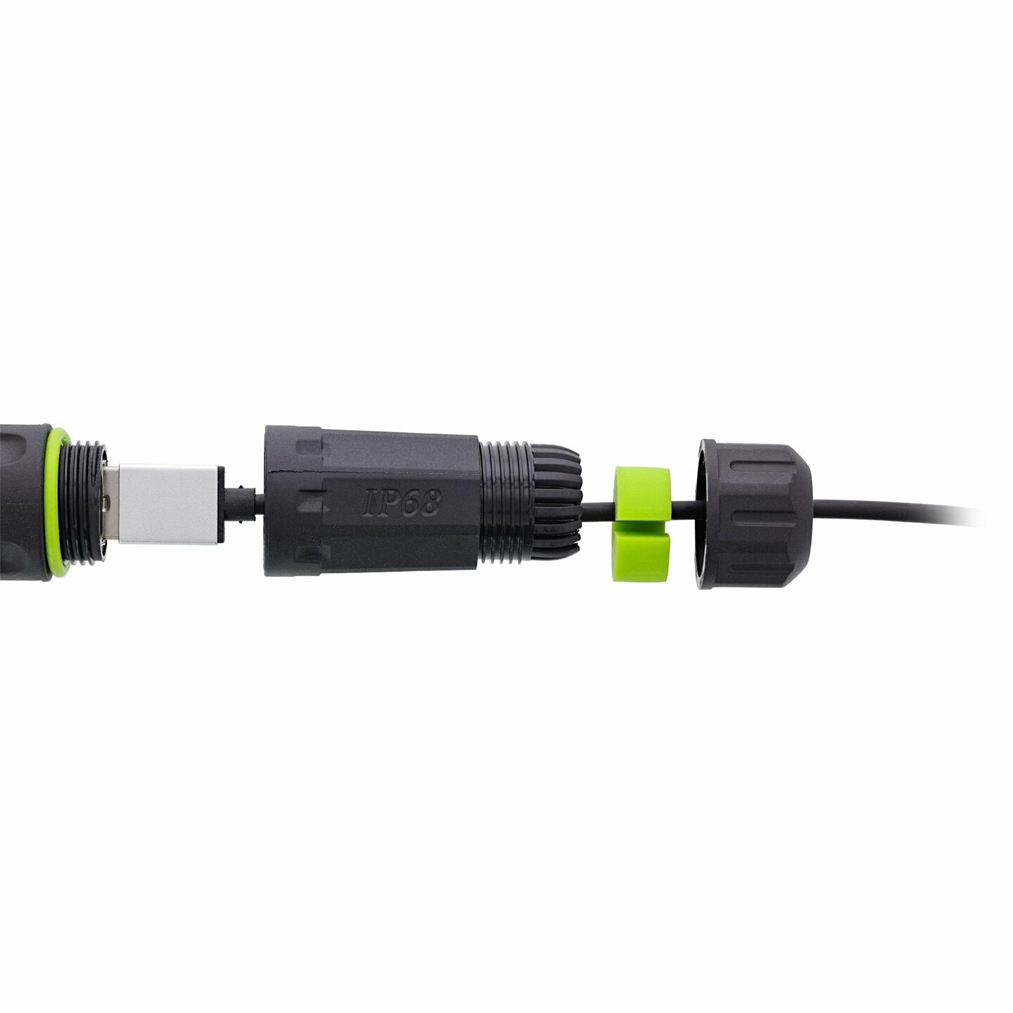 USB-A koppeling voor inbouw, kort model, IP68, afgeschermd, 2 x USB-A