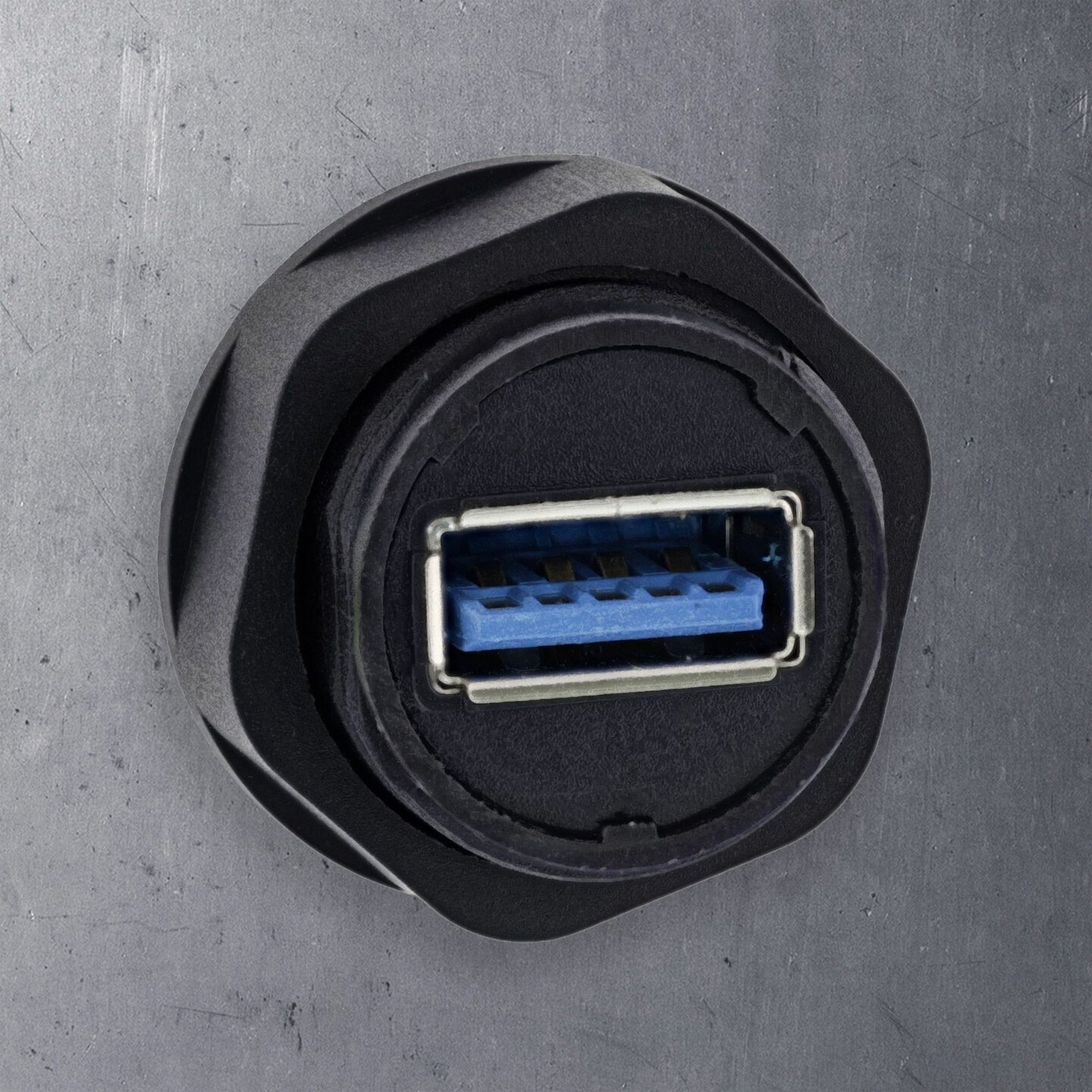 USB-A koppeling voor inbouw, kort model, IP68, afgeschermd, 2 x USB-A