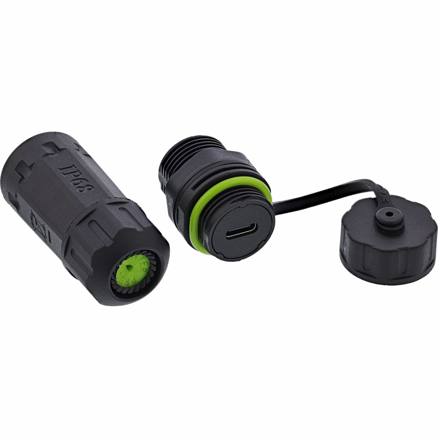 USB-C koppeling voor inbouw, kort model, IP68, afgeschermd, 2 x USB-C