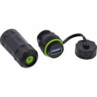 USB-A koppeling voor inbouw, kort model, IP68, afgeschermd, 2 x USB-A