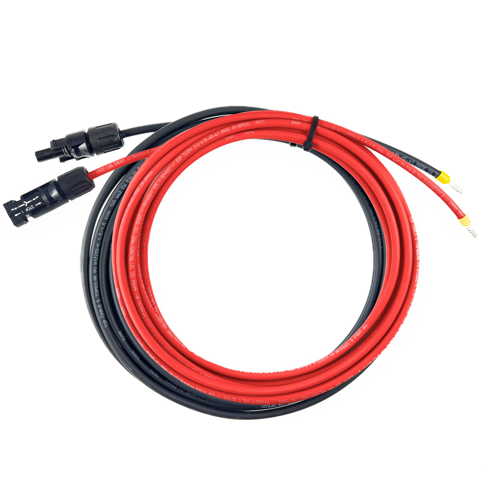 Set solar aansluitkabels 4mm2 Zwart/Rood Cca met Staubli MC4 connector en adereindhuls 5 Meter