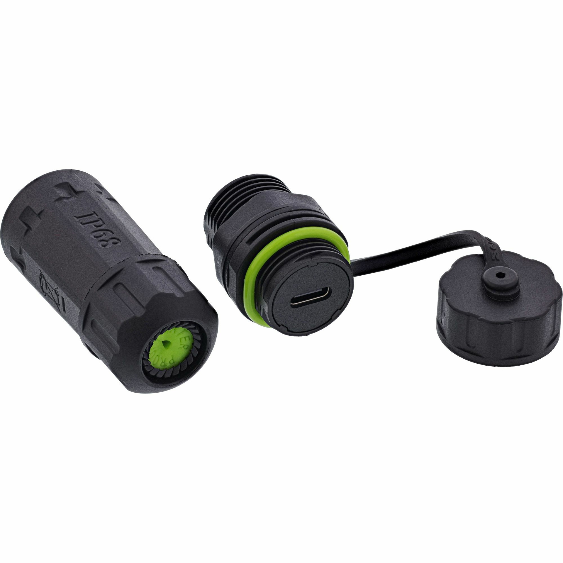 USB-C koppeling voor inbouw, kort model, IP68, afgeschermd, 2 x USB-C